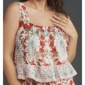 Anthropologie Maeve Size M Square-Neck Peplum Tank Top Floral